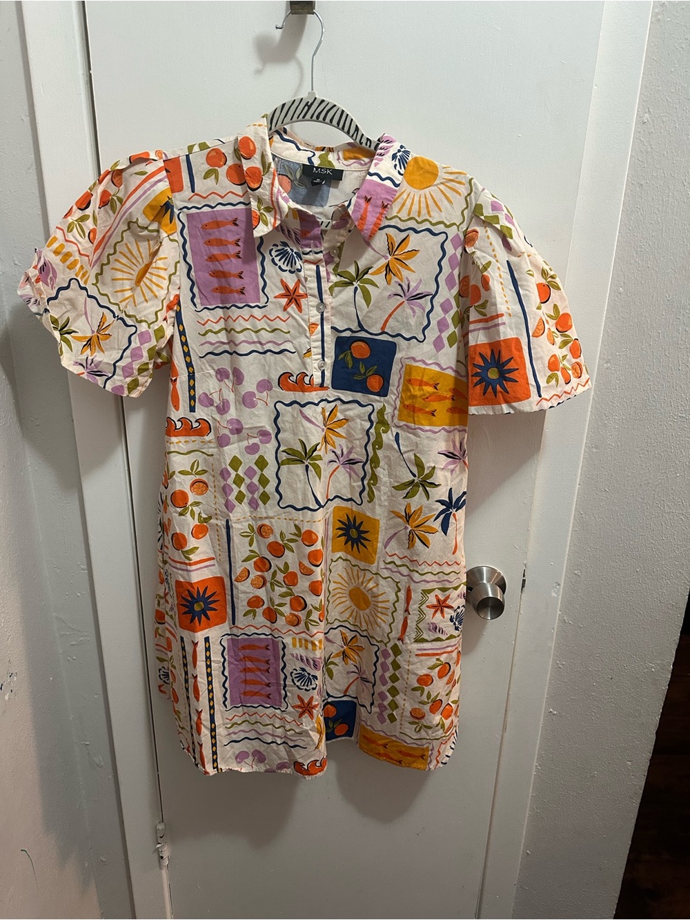 MSK Multicolor Patchwork Print Kids Dress Shirt - Cream Base
